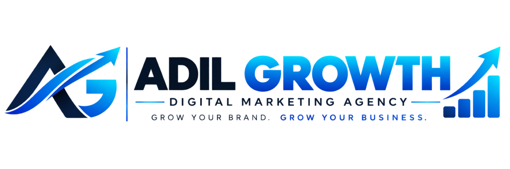 Adil Growth digital marketing agency logo with AG growth icon and upward arrow